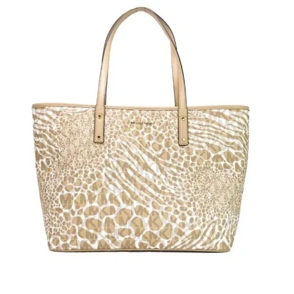 Michael Kors Carter Signature Animal Print Semi Lux Open Tote Handbag NWT